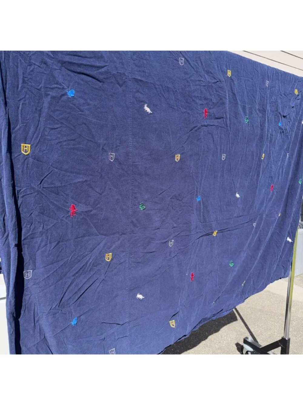 Pottery Barn Harry Potter Twin Duvet Cover Navy Blue Corduroy House Crest Mascot